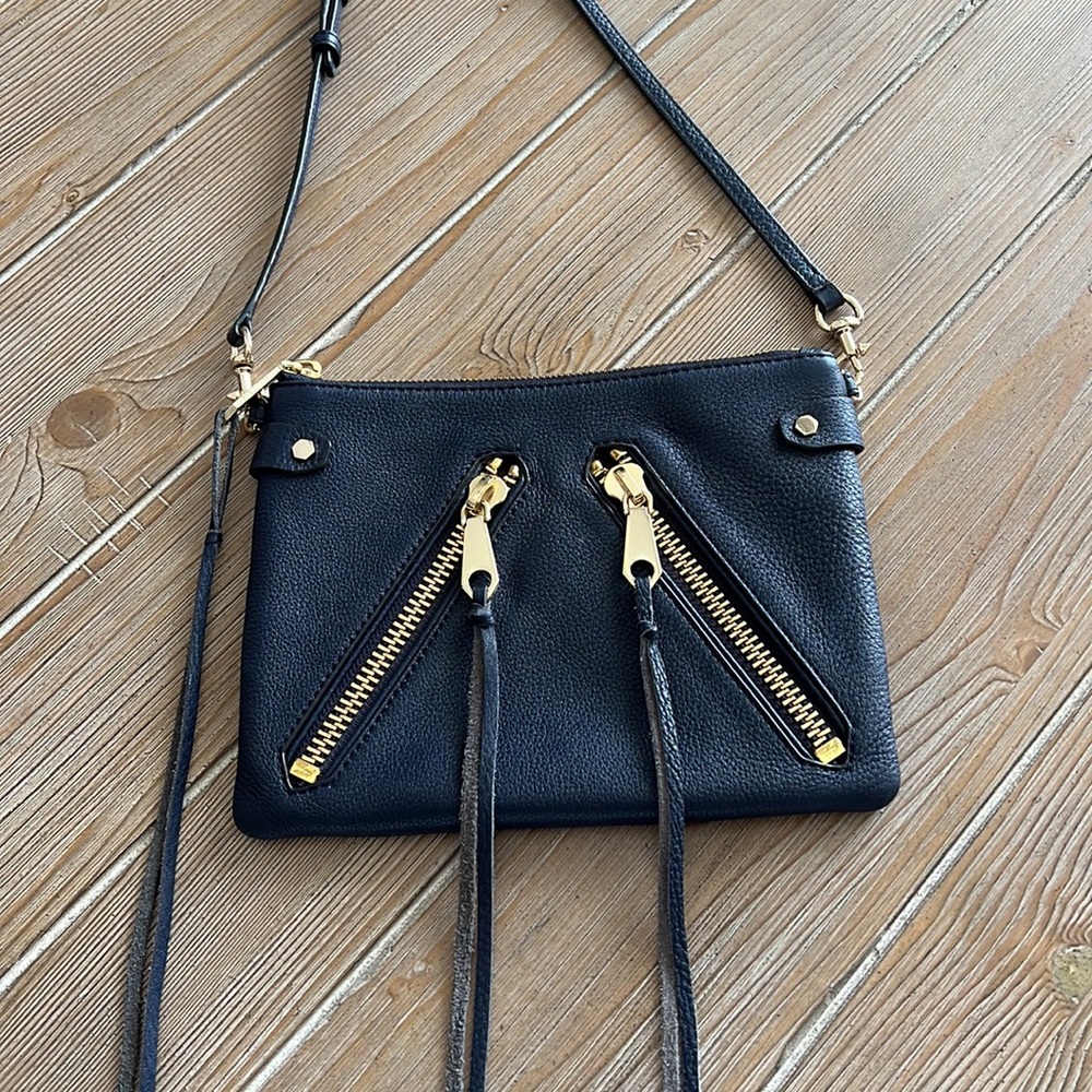 Rebecca Minkoff Black Leather Crossbody Bag with Gold Accents